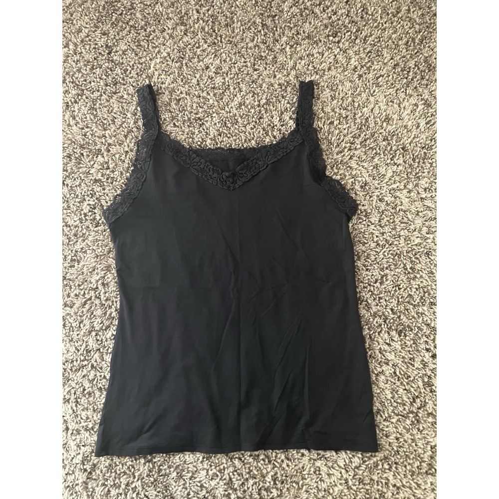Vanity Fair Lace Trim Tank Camisole Size Large In Black